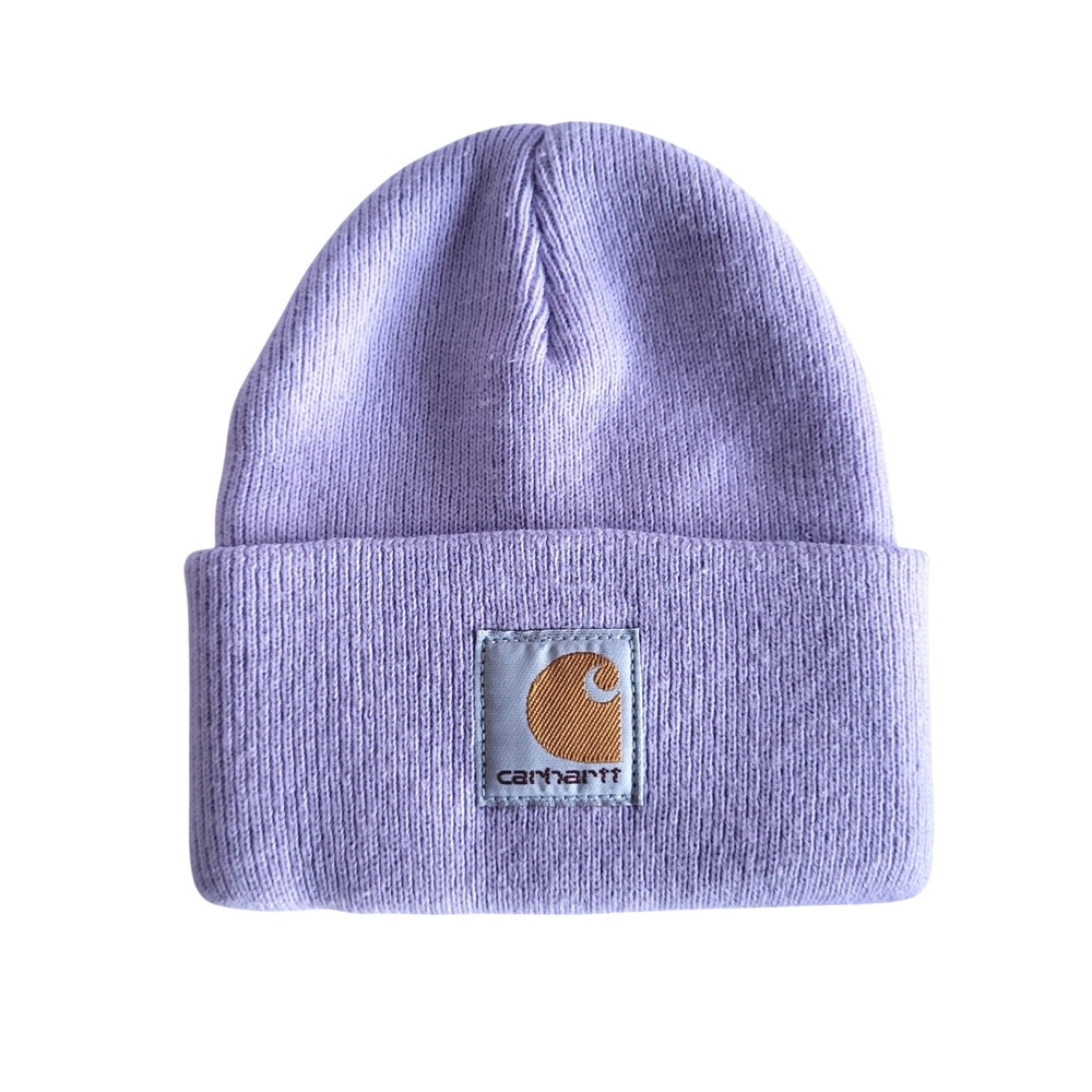 Carhartt Toddler Girls Purple Beanie Winter Watch Hat Baby Kids Patch Logo‎ EUC